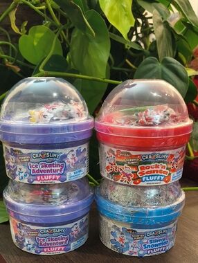 Cra-Z-Slimy Dome Topper Winter/Holiday Fluffy Sensory Slime Set Of 4 NWT